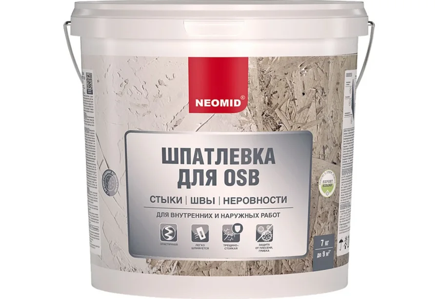 Шпатлевка NEOMID для плит OSB 7кг готовый (пластиковое ведро)