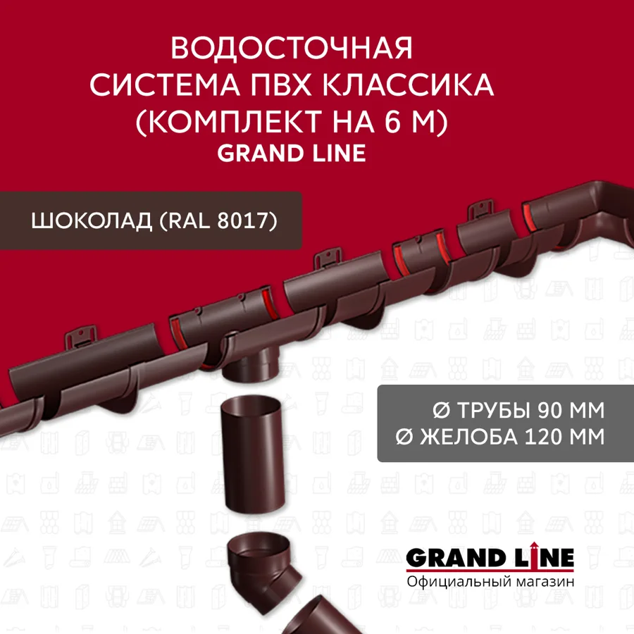 Комплект водосточной системы Классика 120мм ПВХ Гранд Лайн 6 м/3м