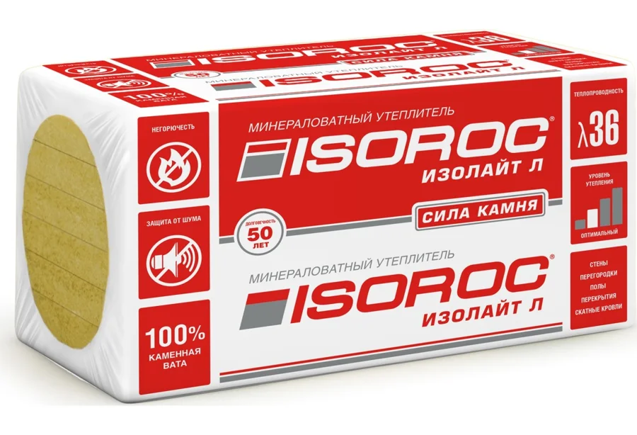 Утеплитель Изорок Изолайт Л40 1000х600х100 (2,4м2, 0,24м3)